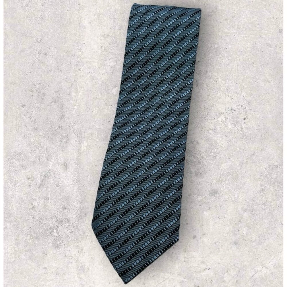 MONTANA Silk Tie ITALY Gray Blue Geometric W:3.8" EUC